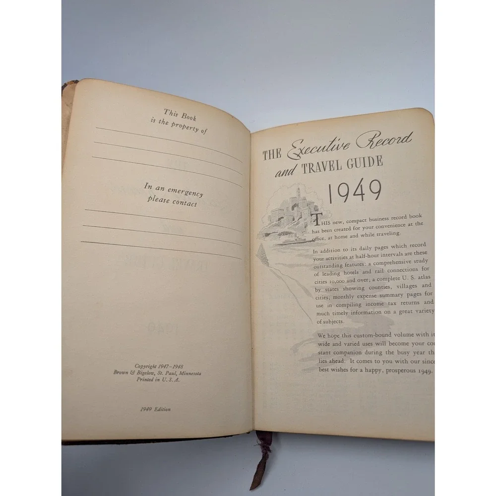 Vintage 1949 Executive Record and Travel Guide Statue of Liberty Brown Bigelow